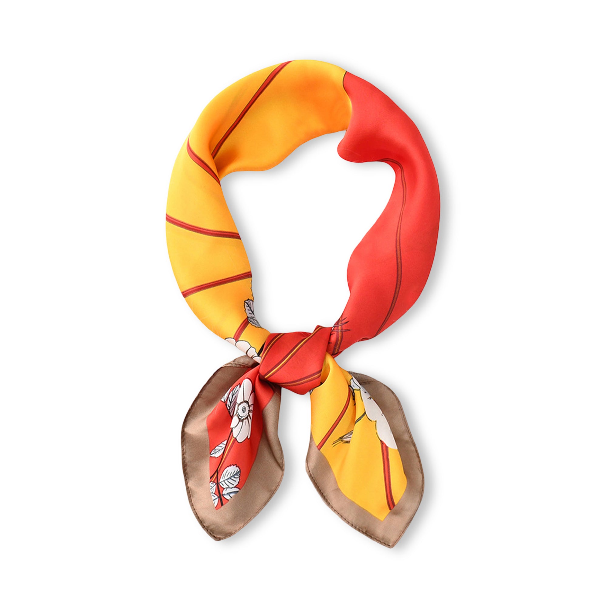 Anna-Kaci Womens Floral Print Satin Square Neck Scarf Lightweight Soft Fashion Accessory
