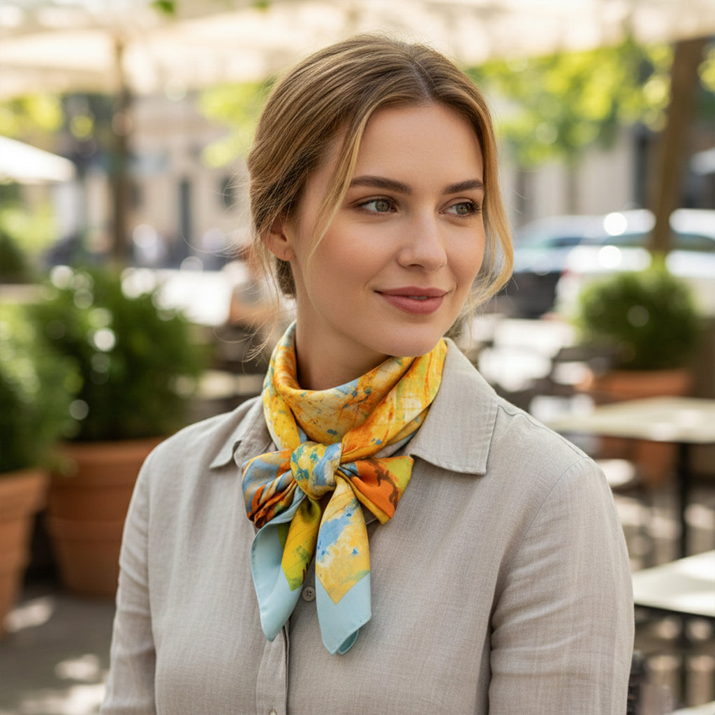 Anna-Kaci Womens Floral Print Satin Square Neck Scarf Lightweight Soft Fashion Accessory