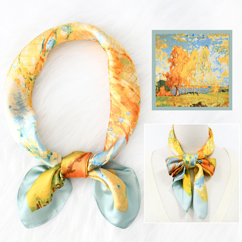 Anna-Kaci Womens Floral Print Satin Square Neck Scarf Lightweight Soft Fashion Accessory