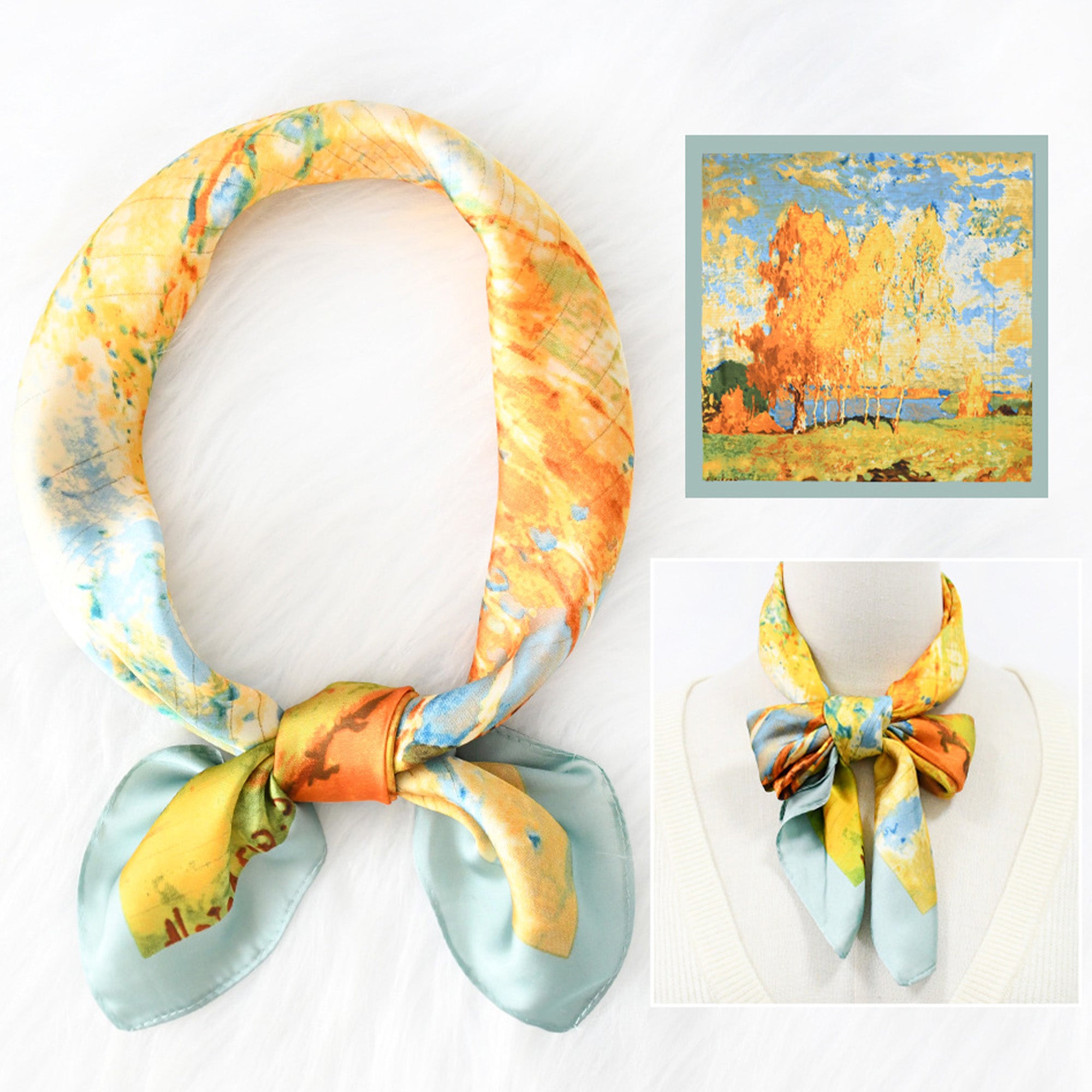Anna-Kaci Womens Floral Print Satin Square Neck Scarf Lightweight Soft Fashion Accessory
