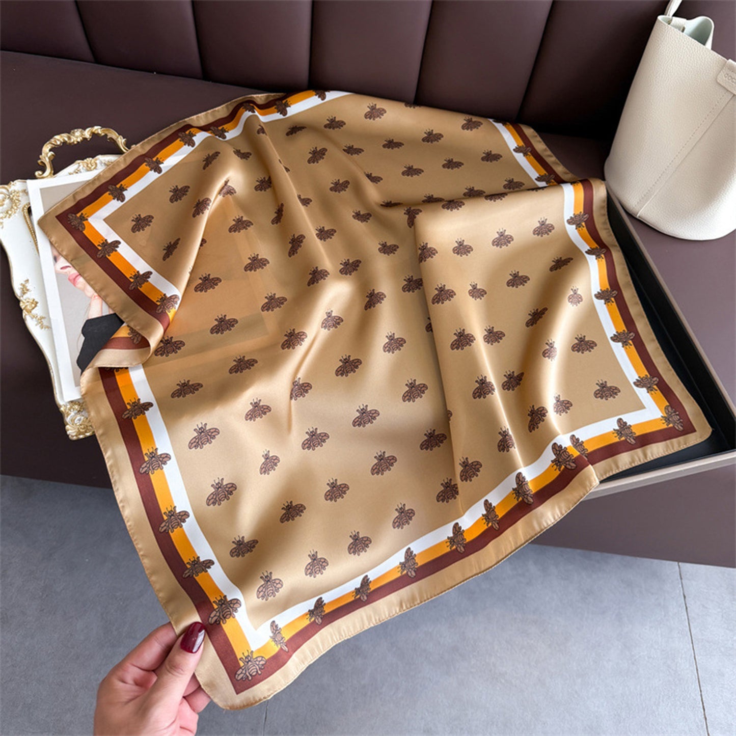 Anna-Kaci Women's Satin Square Scarf with Elegant Print Design for Neck and Hair Accessories - 27.5IN¡Á27.5IN