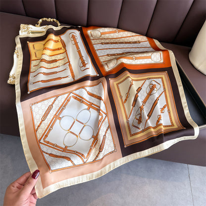 Anna-Kaci Women's Satin Square Scarf with Elegant Print Design for Neck and Hair Accessories - 27.5IN¡Á27.5IN