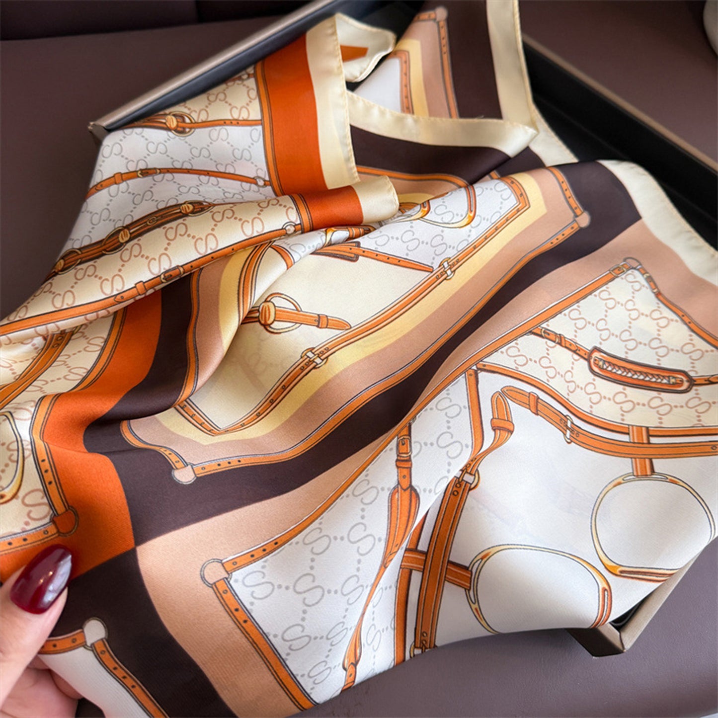 Anna-Kaci Women's Satin Square Scarf with Elegant Print Design for Neck and Hair Accessories - 27.5IN¡Á27.5IN