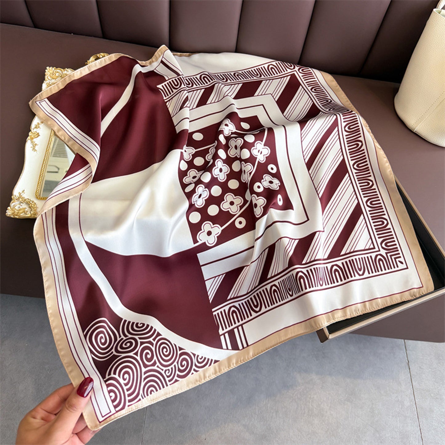 Anna-Kaci Women's Satin Square Scarf with Elegant Print Design for Neck and Hair Accessories - 27.5IN¡Á27.5IN