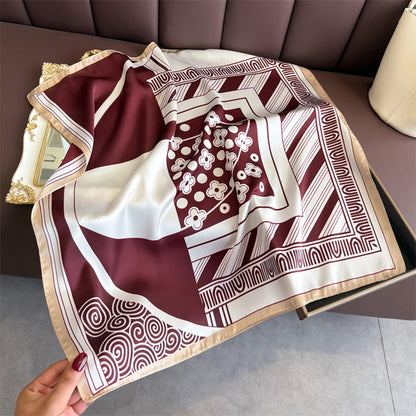 Anna-Kaci Women's Satin Square Scarf with Elegant Print Design for Neck and Hair Accessories - 27.5IN¡Á27.5IN