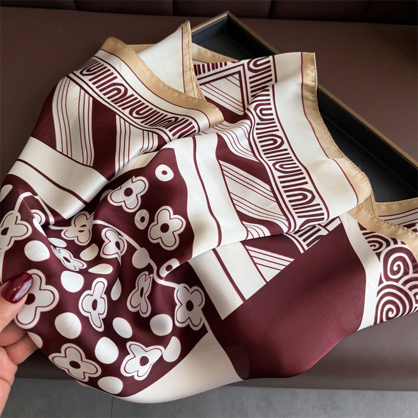 Anna-Kaci Women's Satin Square Scarf with Elegant Print Design for Neck and Hair Accessories - 27.5IN¡Á27.5IN