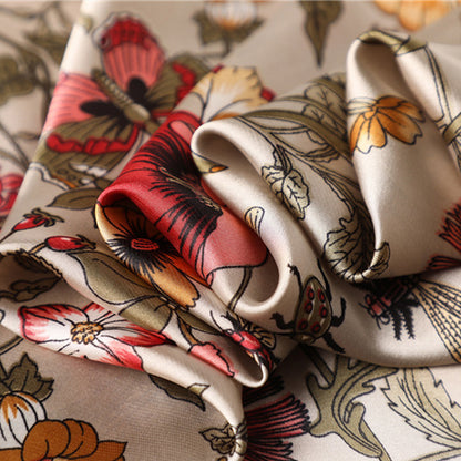 Anna-Kaci Women's Satin Floral Print Square Scarf with Elegant Vintage Inspired Design - 27.5IN¡Á27.5IN