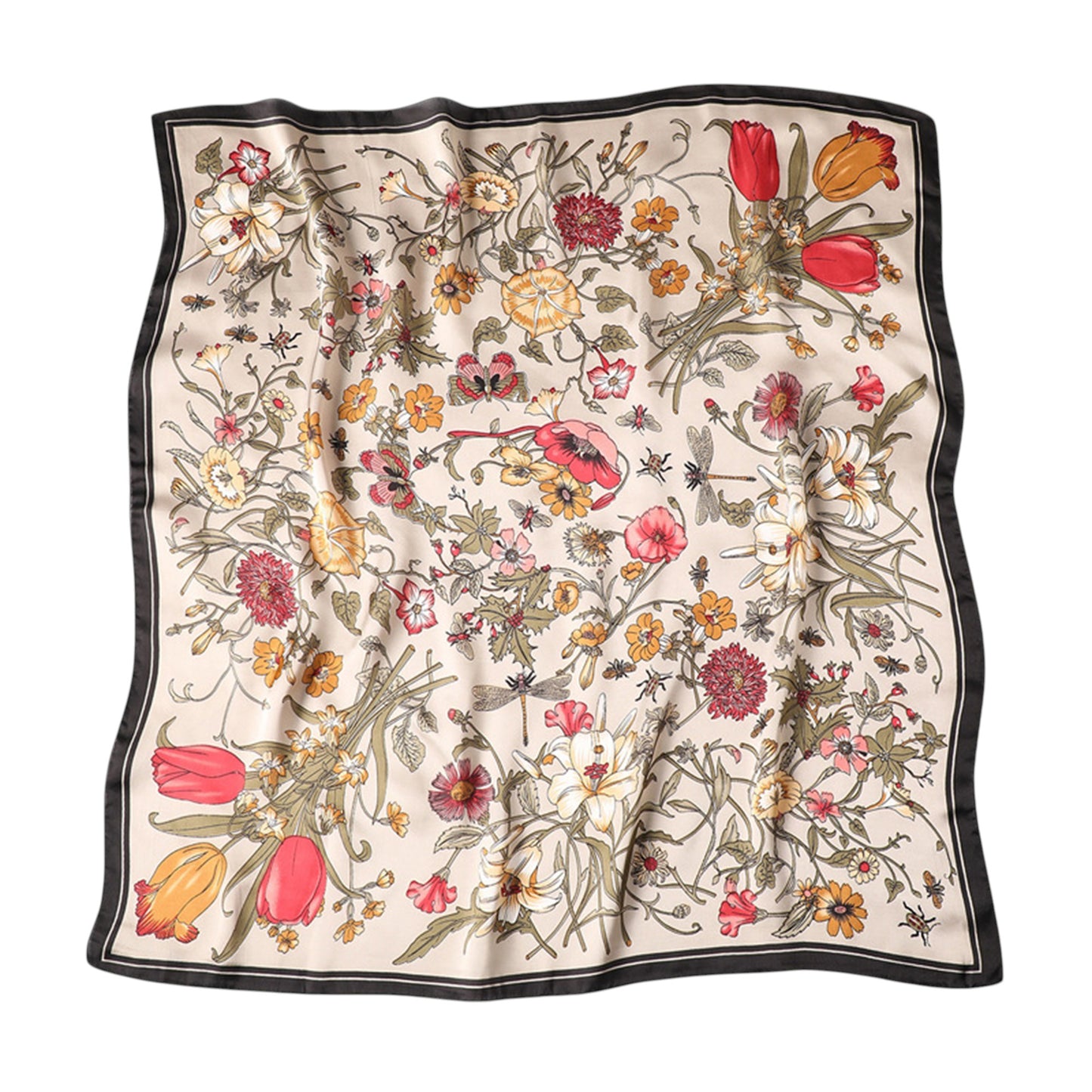 Anna-Kaci Women's Satin Floral Print Square Scarf with Elegant Vintage Inspired Design - 27.5IN¡Á27.5IN