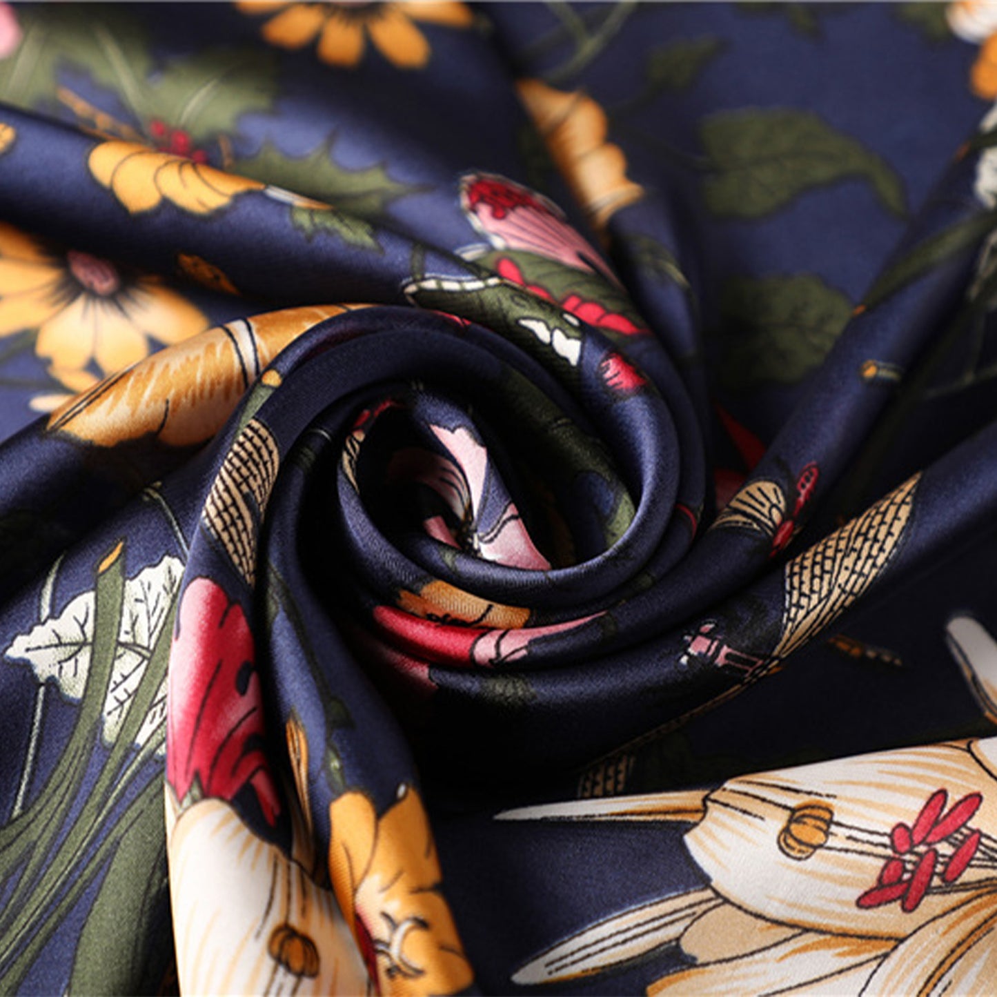 Anna-Kaci Women's Satin Floral Print Square Scarf with Elegant Vintage Inspired Design - 27.5IN¡Á27.5IN