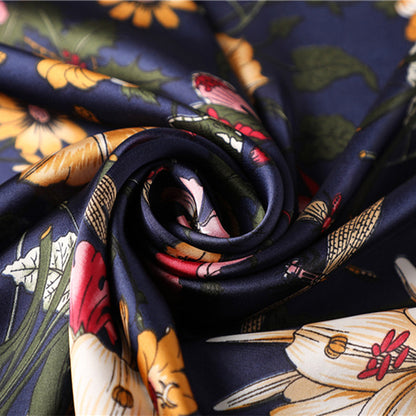 Anna-Kaci Women's Satin Floral Print Square Scarf with Elegant Vintage Inspired Design - 27.5IN¡Á27.5IN