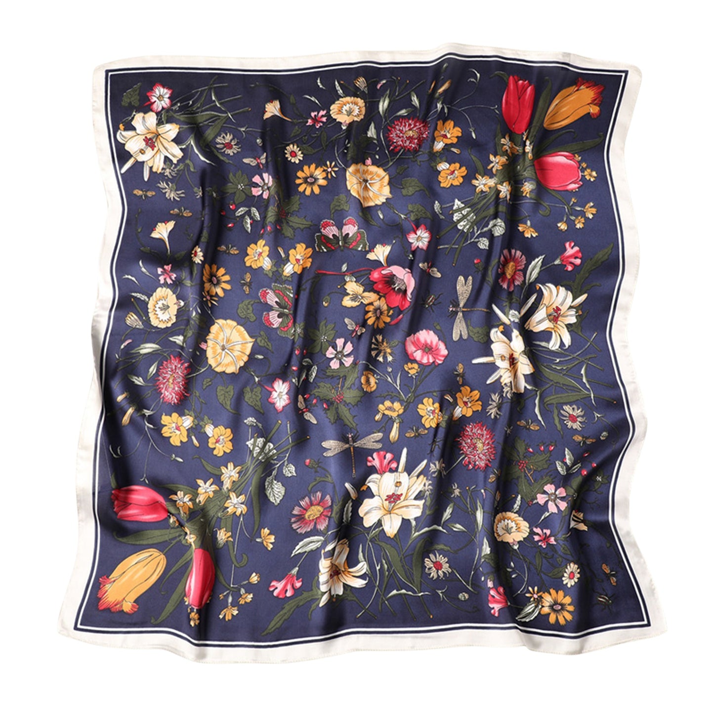 Anna-Kaci Women's Satin Floral Print Square Scarf with Elegant Vintage Inspired Design - 27.5IN¡Á27.5IN