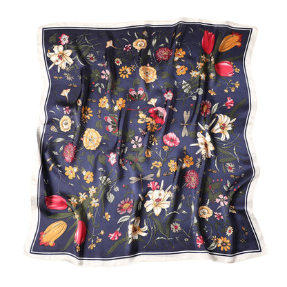 Anna-Kaci Women's Satin Floral Print Square Scarf with Elegant Vintage Inspired Design - 27.5IN¡Á27.5IN
