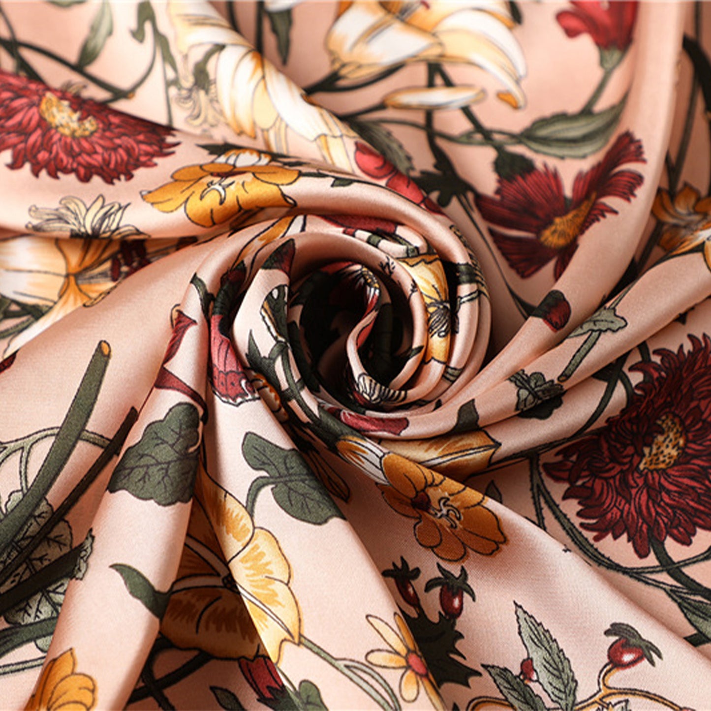 Anna-Kaci Women's Satin Floral Print Square Scarf with Elegant Vintage Inspired Design - 27.5IN¡Á27.5IN