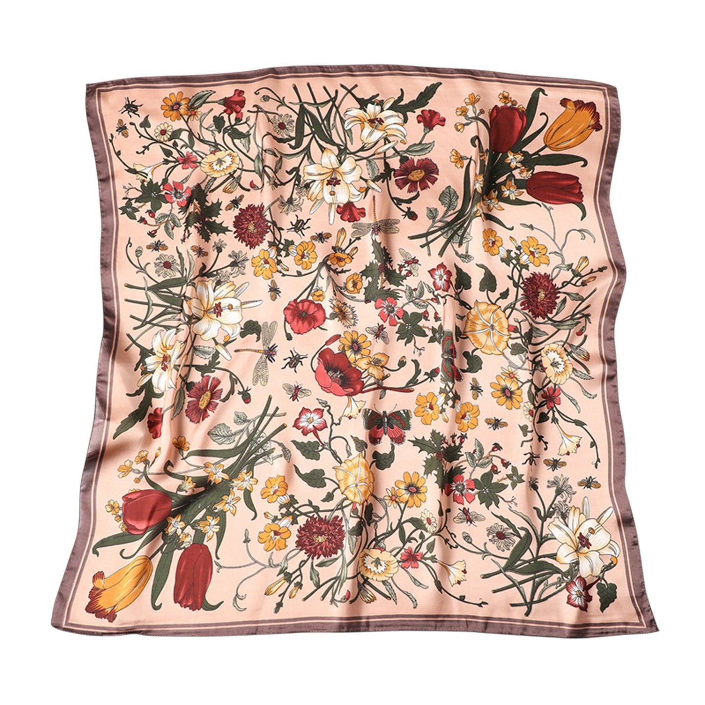 Anna-Kaci Women's Satin Floral Print Square Scarf with Elegant Vintage Inspired Design - 27.5IN¡Á27.5IN