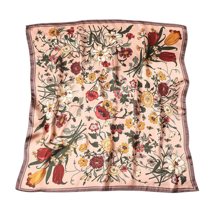 Anna-Kaci Women's Satin Floral Print Square Scarf with Elegant Vintage Inspired Design - 27.5IN¡Á27.5IN