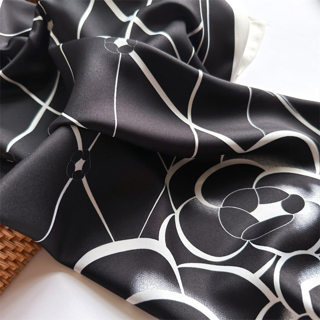 Anna-Kaci Oversized Square Scarf Geometric Line Floral Border Lightweight Versatile Fashion Accessory