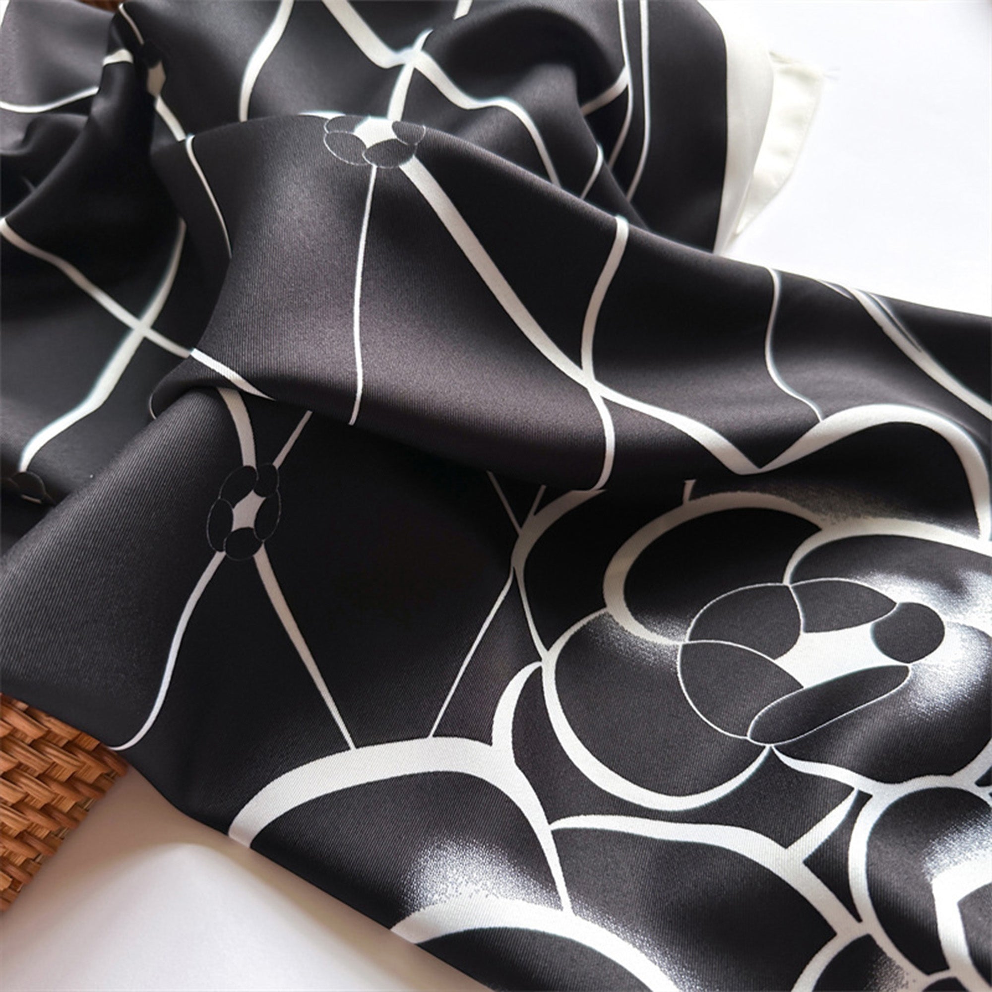 Anna-Kaci Oversized Square Scarf Geometric Line Floral Border Lightweight Versatile Fashion Accessory