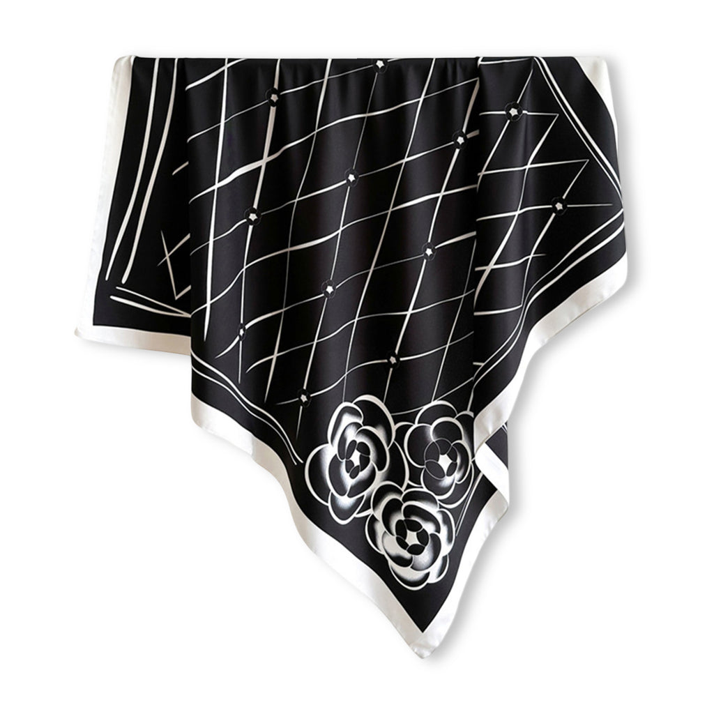 Anna-Kaci Oversized Square Scarf Geometric Line Floral Border Lightweight Versatile Fashion Accessory