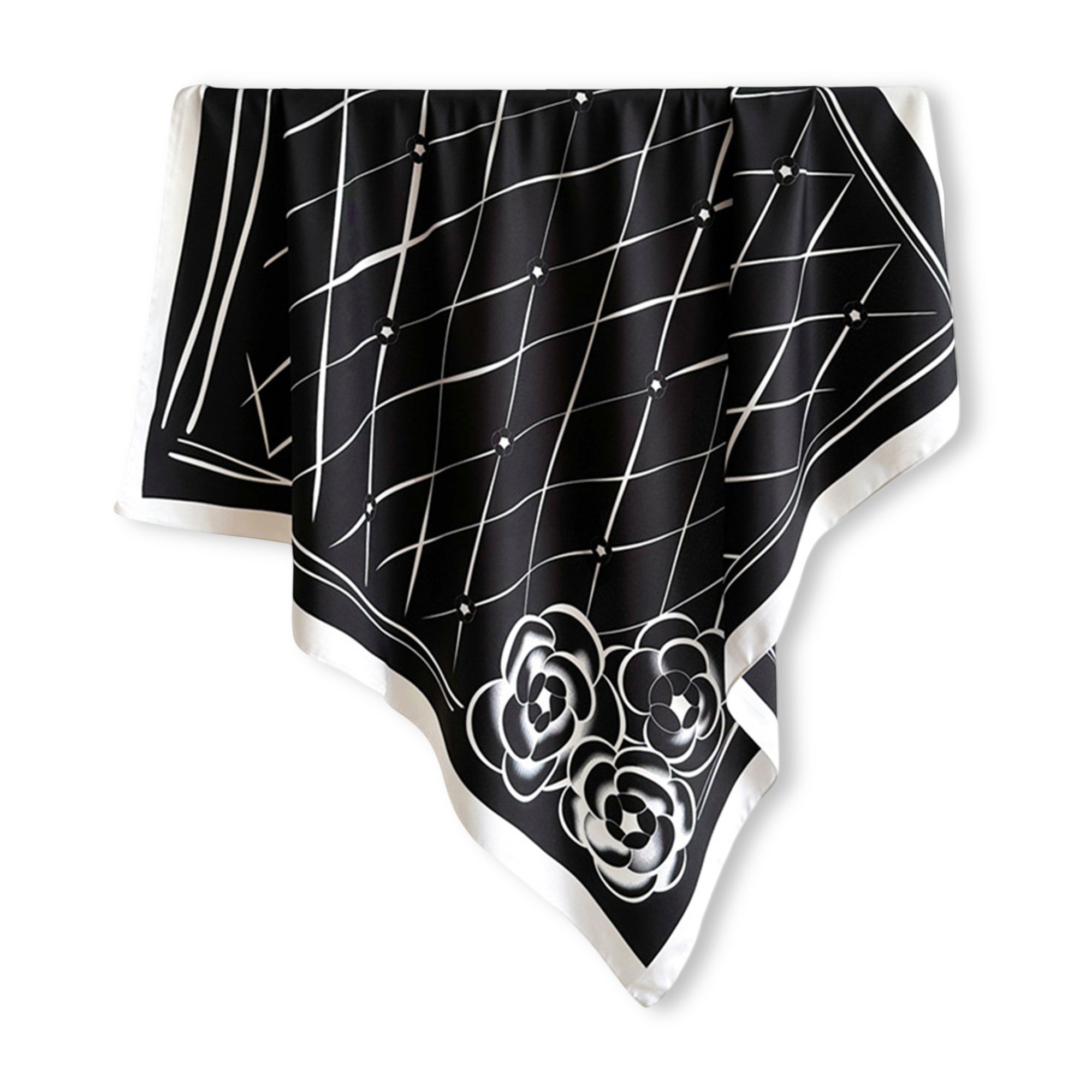 Anna-Kaci Oversized Square Scarf Geometric Line Floral Border Lightweight Versatile Fashion Accessory