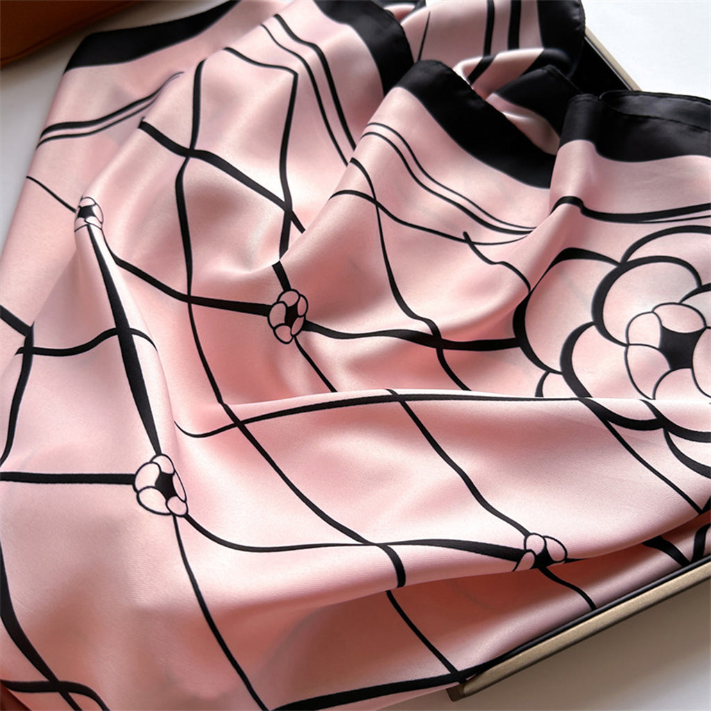 Anna-Kaci Oversized Square Scarf Geometric Line Floral Border Lightweight Versatile Fashion Accessory
