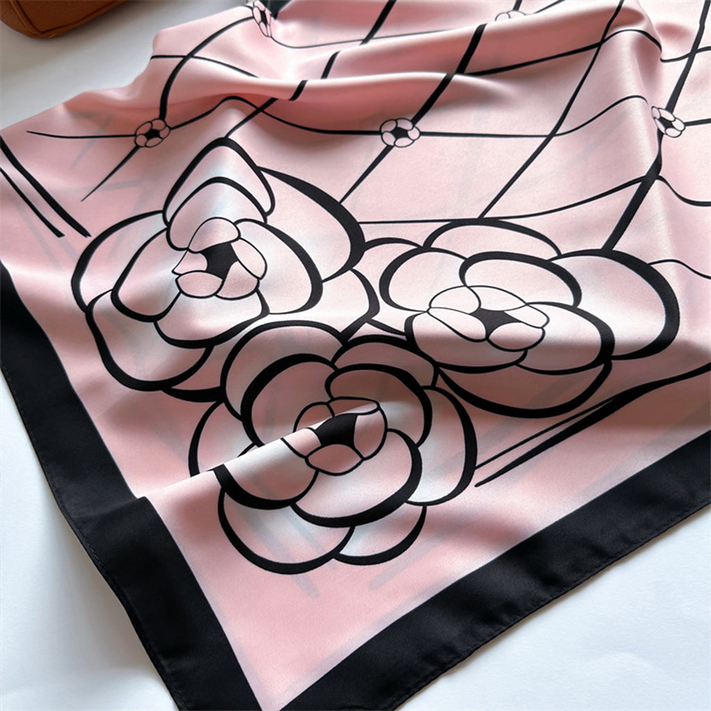 Anna-Kaci Oversized Square Scarf Geometric Line Floral Border Lightweight Versatile Fashion Accessory