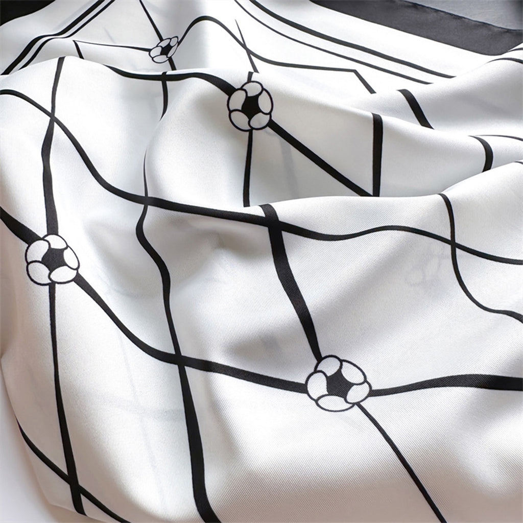 Anna-Kaci Oversized Square Scarf Geometric Line Floral Border Lightweight Versatile Fashion Accessory