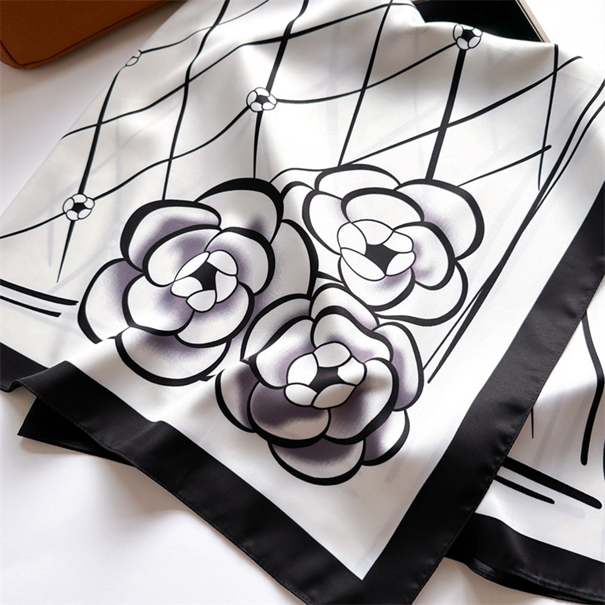 Anna-Kaci Oversized Square Scarf Geometric Line Floral Border Lightweight Versatile Fashion Accessory