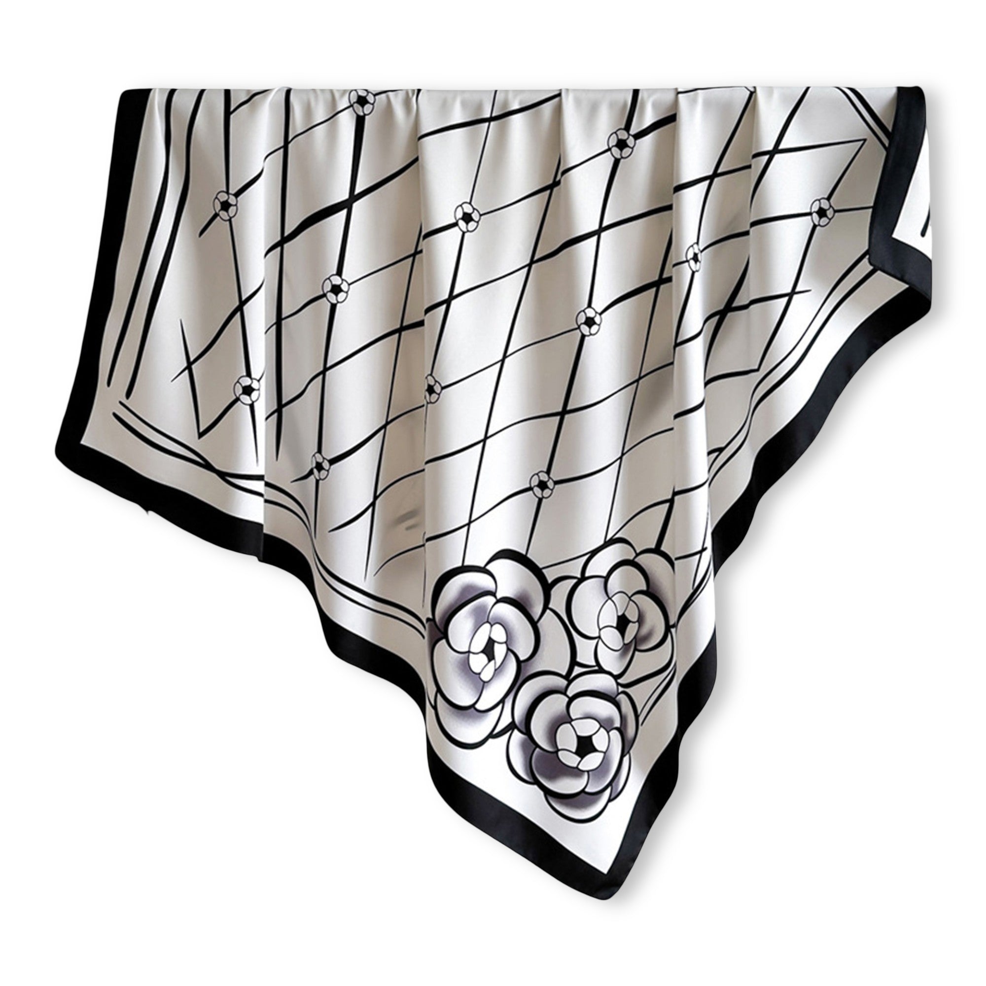 Anna-Kaci Oversized Square Scarf Geometric Line Floral Border Lightweight Versatile Fashion Accessory