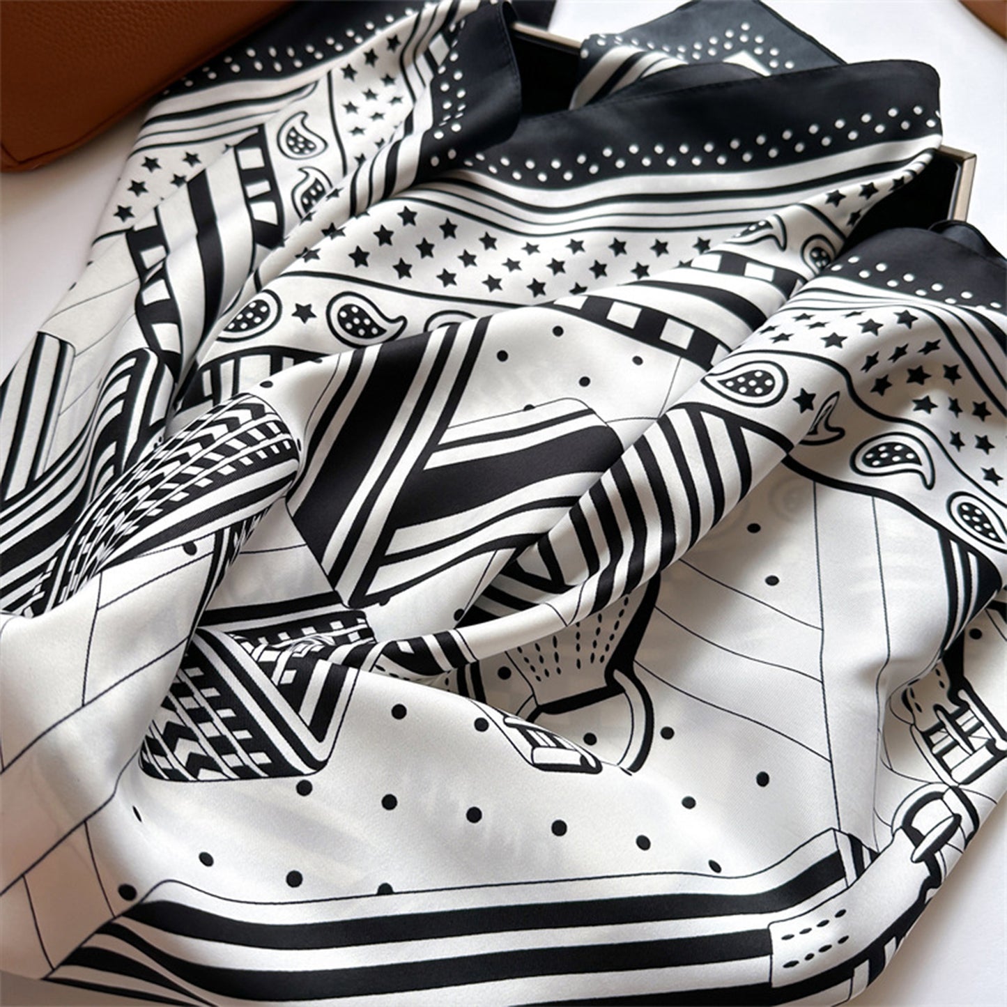 Anna-Kaci Women's Oversized Satin Square Scarf with Classic Patchwork Cashew Twill Pattern - 35.4IN¡Á35.4IN