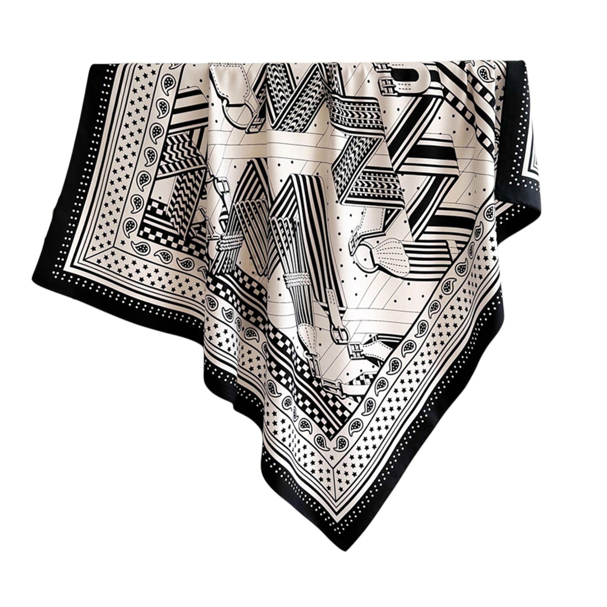 Anna-Kaci Women's Oversized Satin Square Scarf with Classic Patchwork Cashew Twill Pattern - 35.4IN¡Á35.4IN