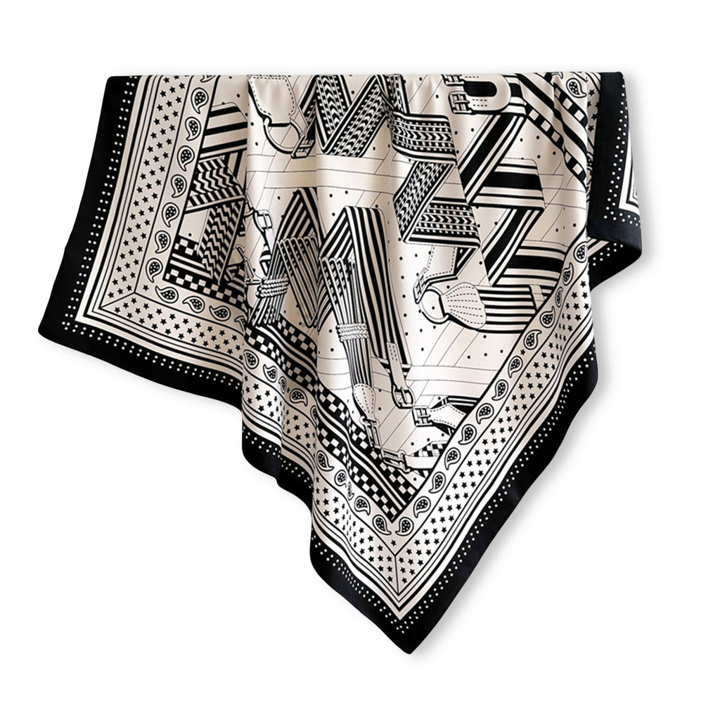 Anna-Kaci Womens Satin Square Scarf with Graphic Border Print Lightweight Smooth Finish
