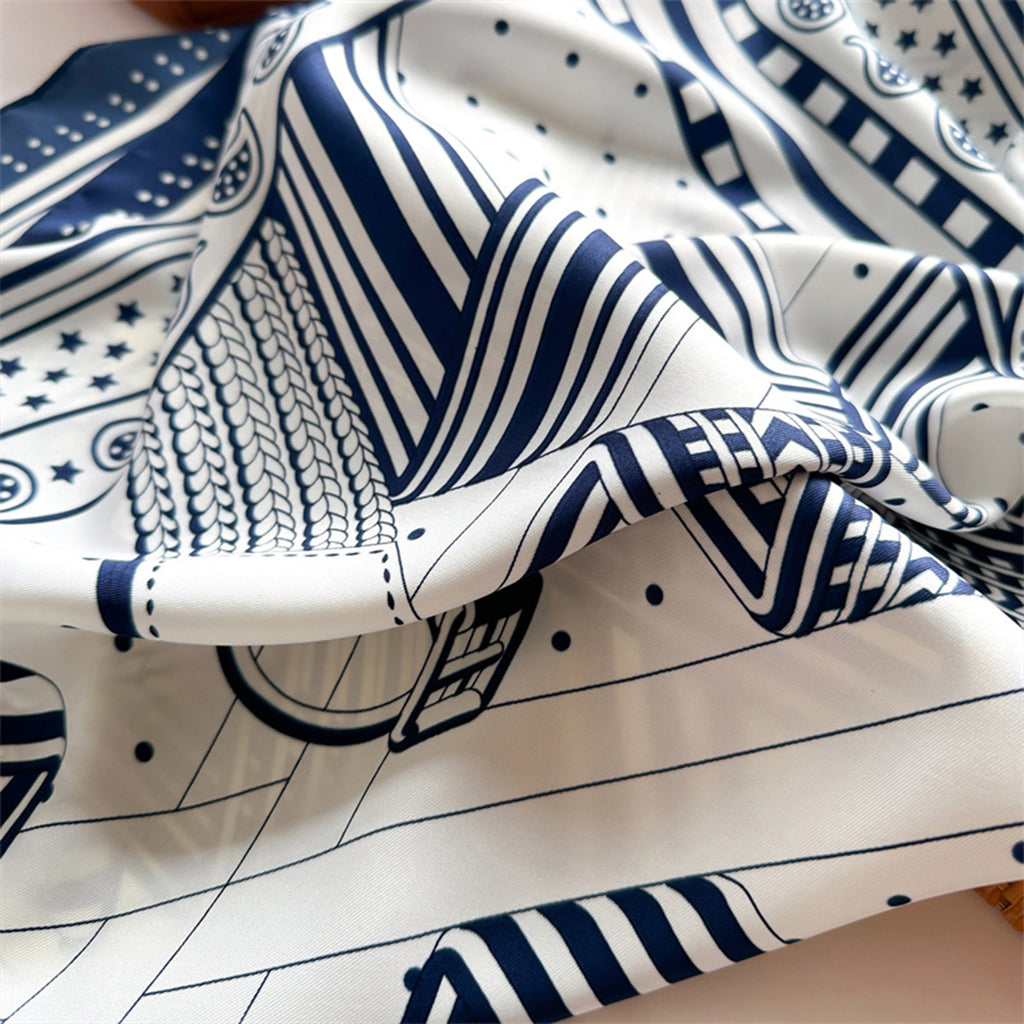 Anna-Kaci Womens Satin Square Scarf with Graphic Border Print Lightweight Smooth Finish