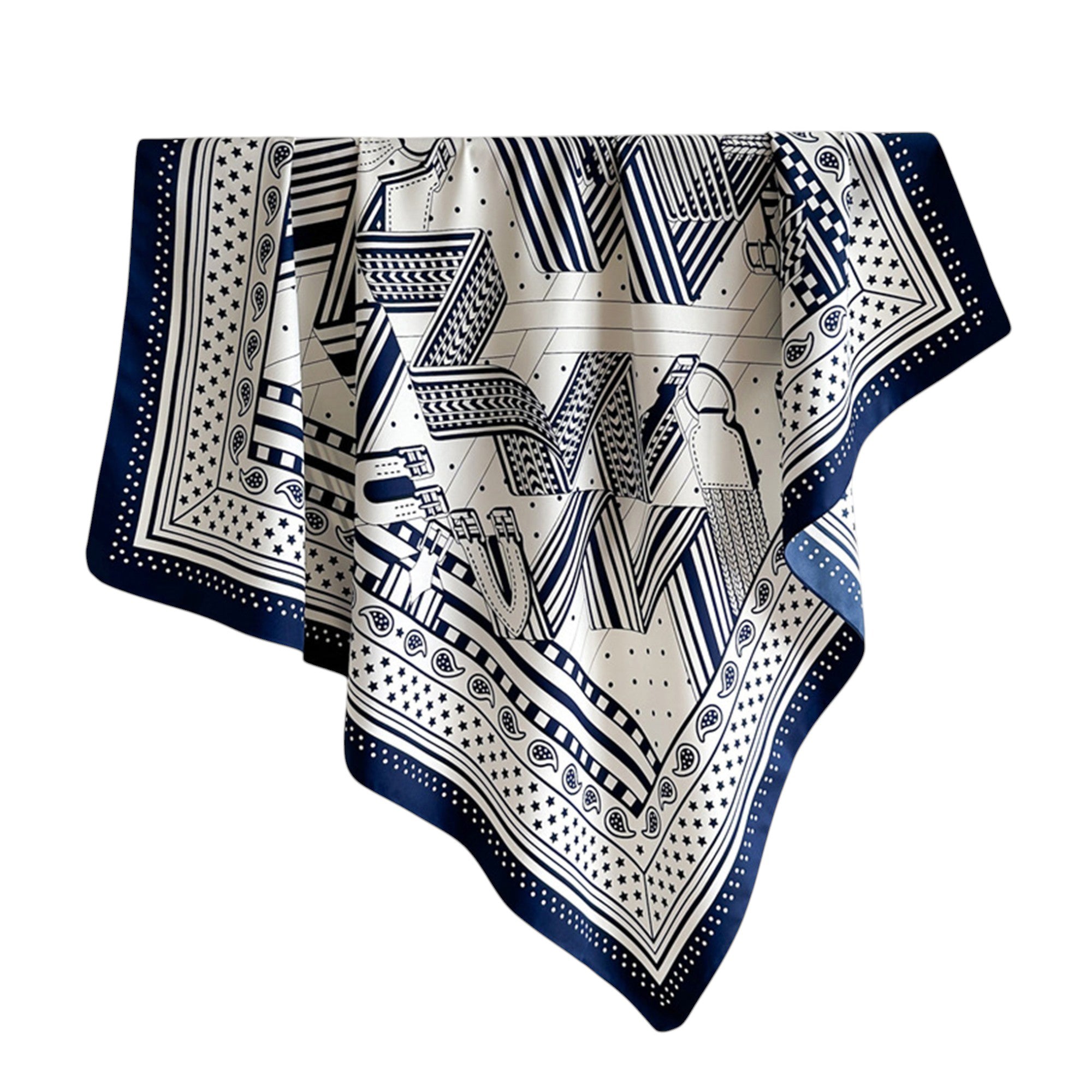 Anna-Kaci Women's Oversized Satin Square Scarf with Classic Patchwork Cashew Twill Pattern - 35.4IN¡Á35.4IN