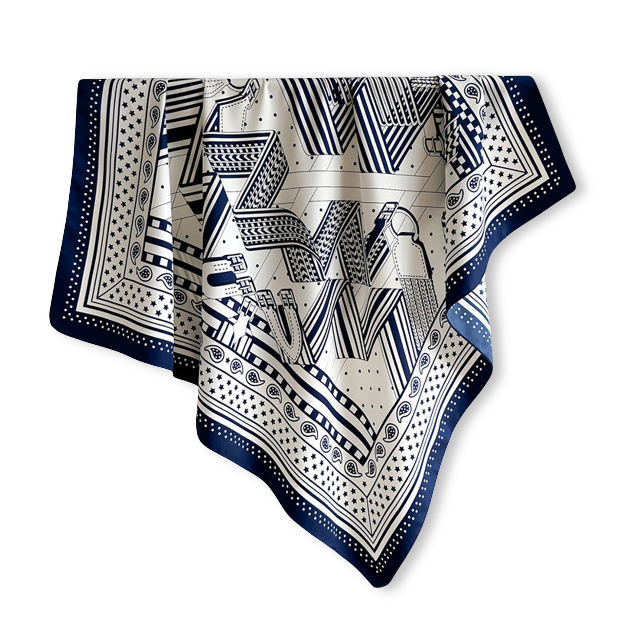 Anna-Kaci Womens Satin Square Scarf with Graphic Border Print Lightweight Smooth Finish