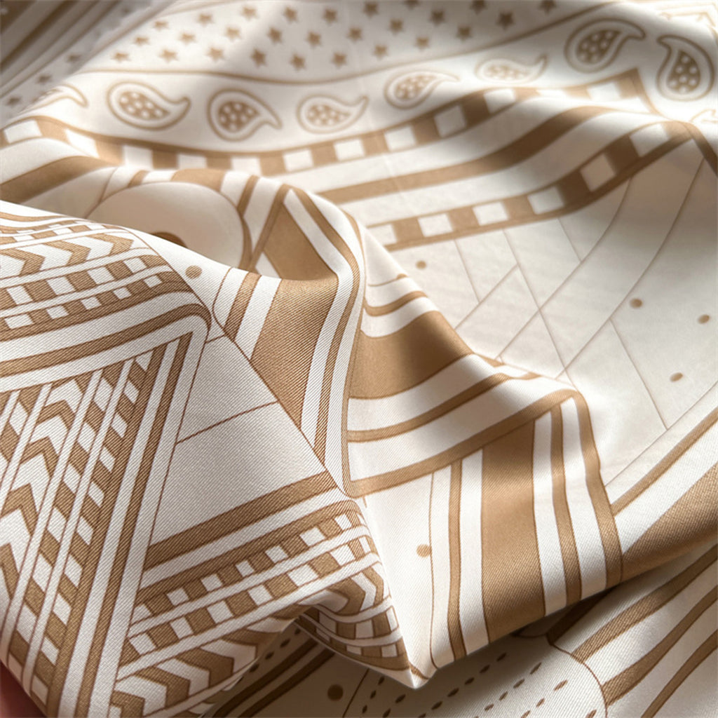 Anna-Kaci Womens Satin Square Scarf with Graphic Border Print Lightweight Smooth Finish