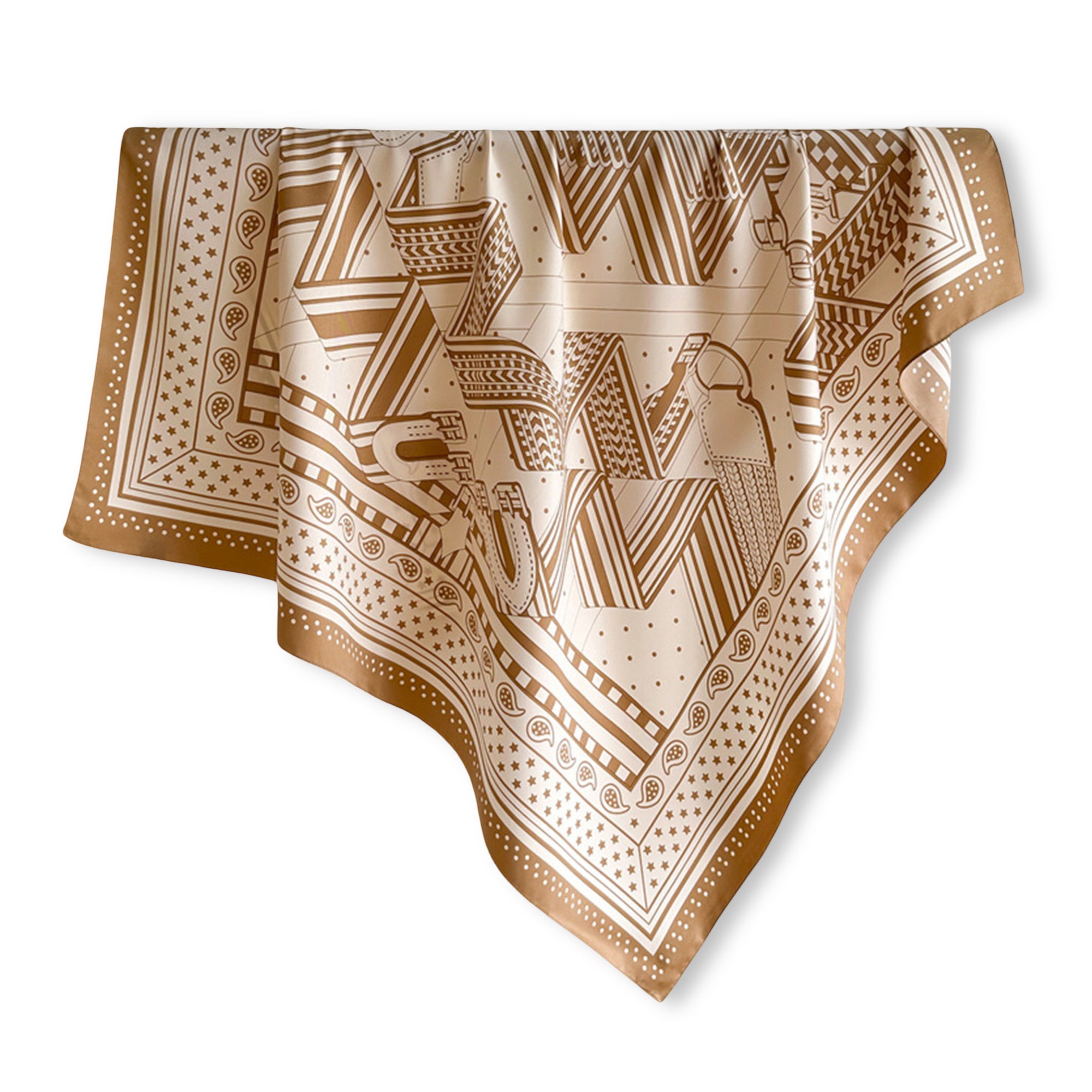 Anna-Kaci Womens Satin Square Scarf with Graphic Border Print Lightweight Smooth Finish