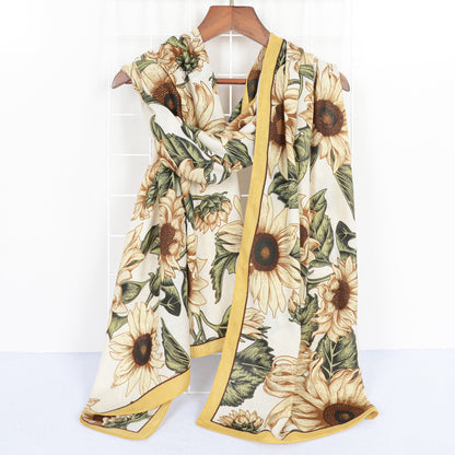 Anna-Kaci Sunflower Print Velvet Feel Autumn Winter Scarf with Warm Soft Texture - 71IN¡Á27N