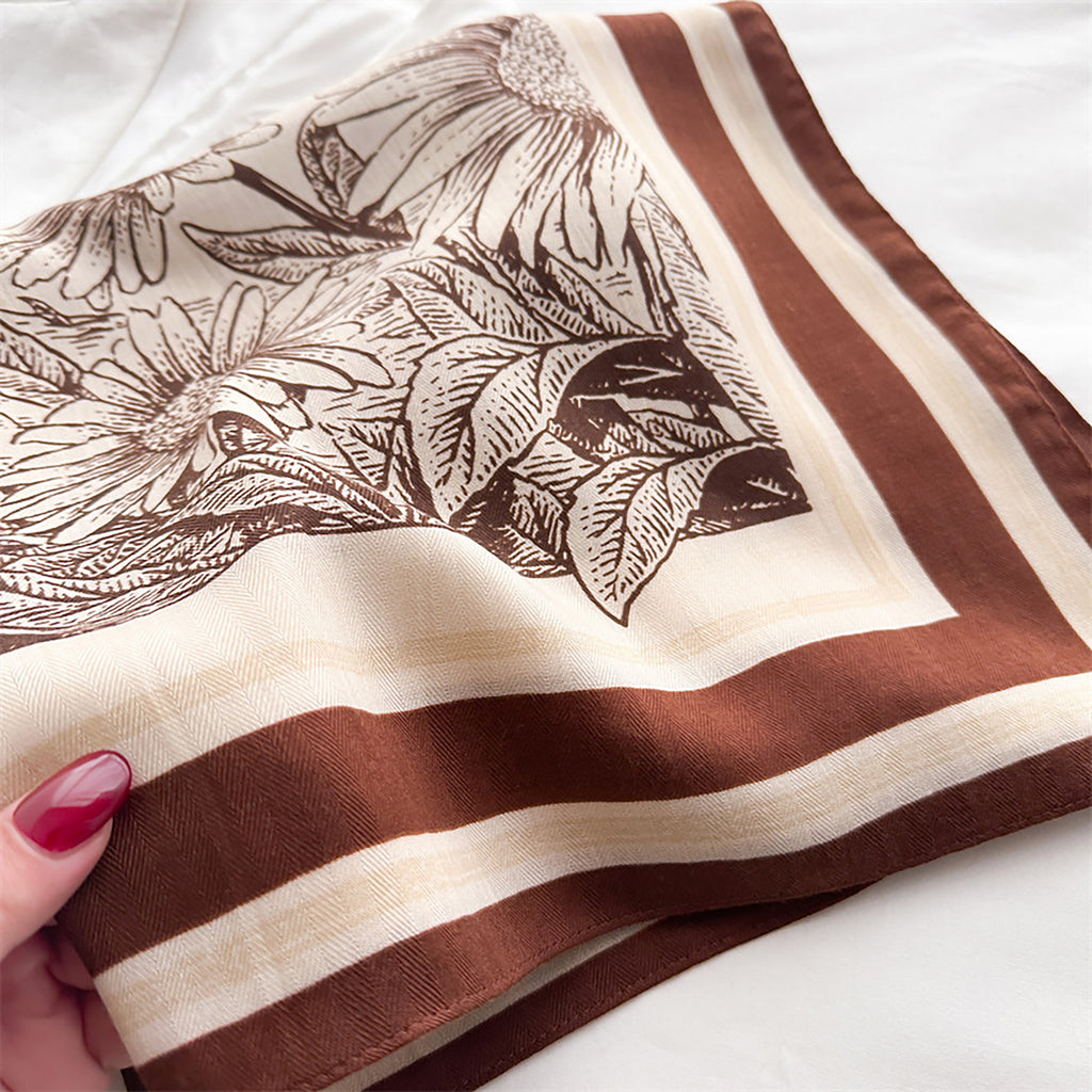 Anna-Kaci Women's Floral Print Square Scarf with Striped Border 26.7¡Á26.7 inches
