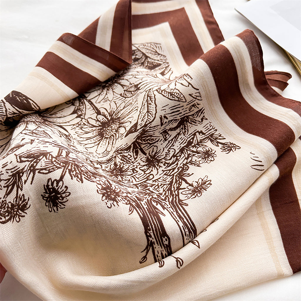 Anna-Kaci Women's Floral Print Square Scarf with Striped Border 26.7¡Á26.7 inches