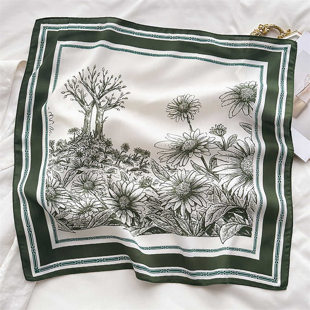 Anna-Kaci Women's Floral Print Square Scarf with Striped Border 26.7¡Á26.7 inches