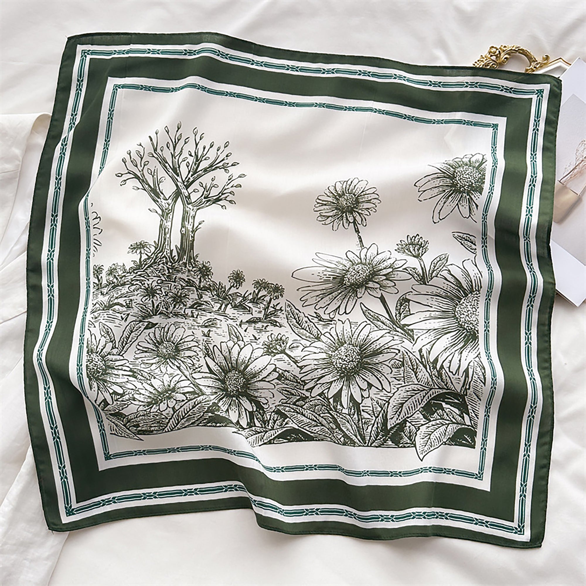 Anna-Kaci Women's Floral Print Square Scarf with Striped Border 26.7¡Á26.7 inches