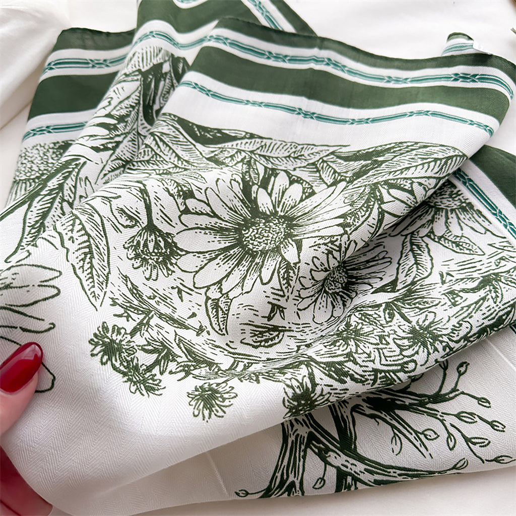 Anna-Kaci Women's Floral Print Square Scarf with Striped Border 26.7¡Á26.7 inches