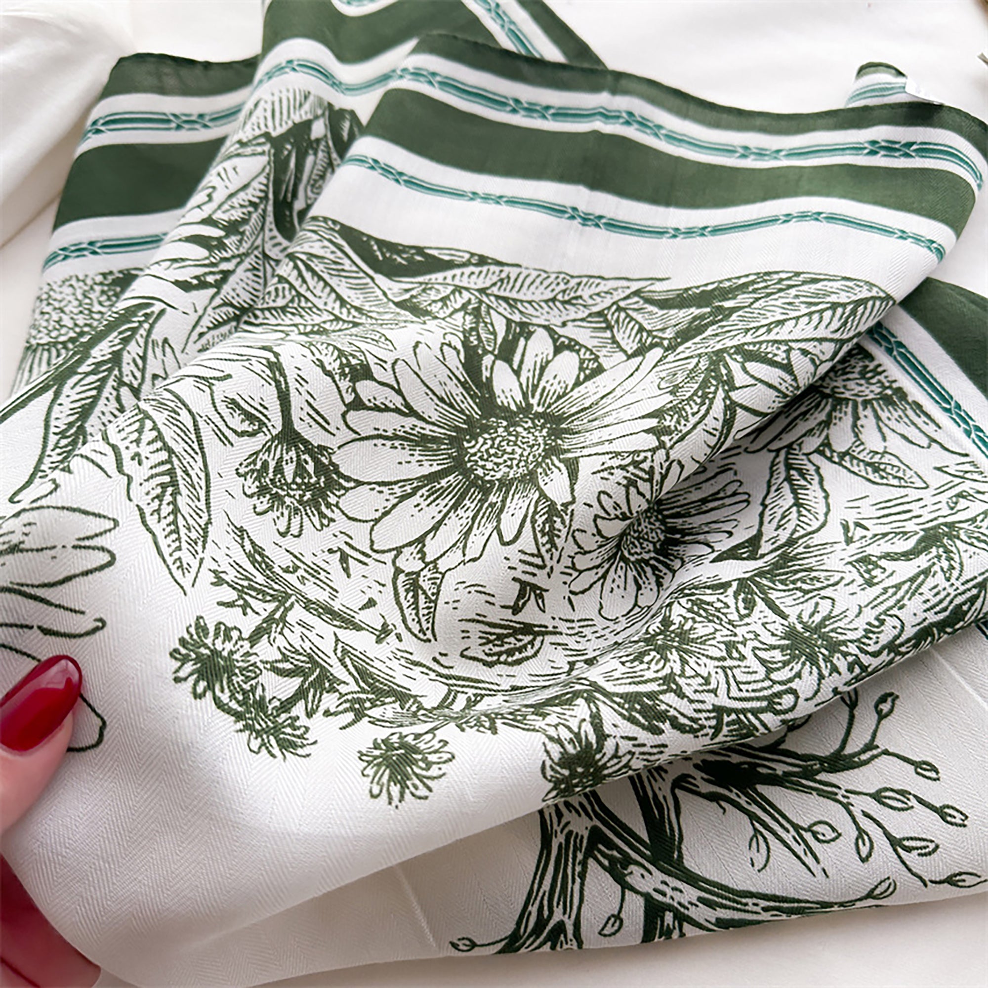 Anna-Kaci Women's Floral Print Square Scarf with Striped Border 26.7¡Á26.7 inches