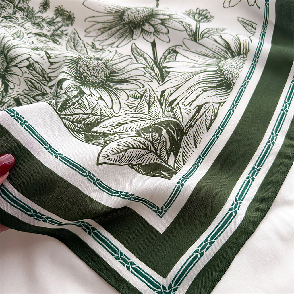 Anna-Kaci Women's Floral Print Square Scarf with Striped Border 26.7¡Á26.7 inches