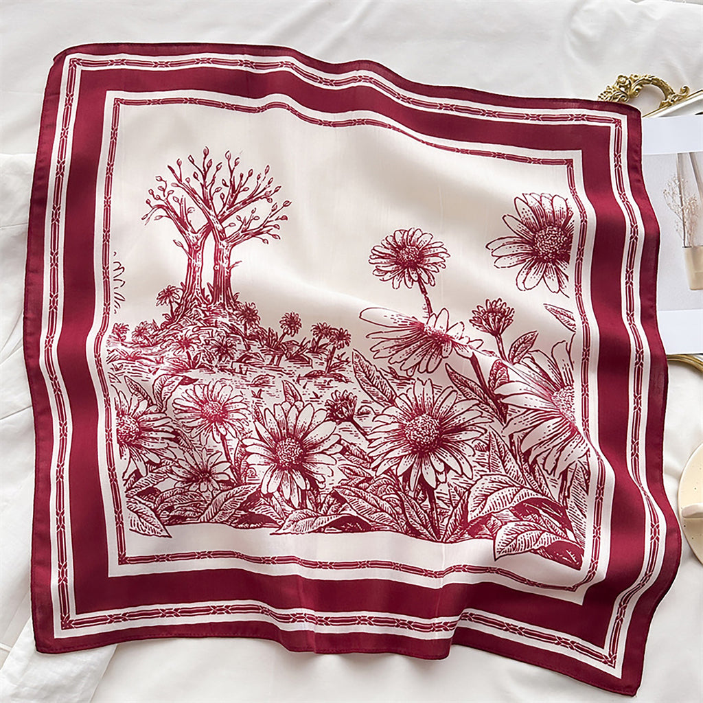 Anna-Kaci Women's Floral Print Square Scarf with Striped Border 26.7¡Á26.7 inches