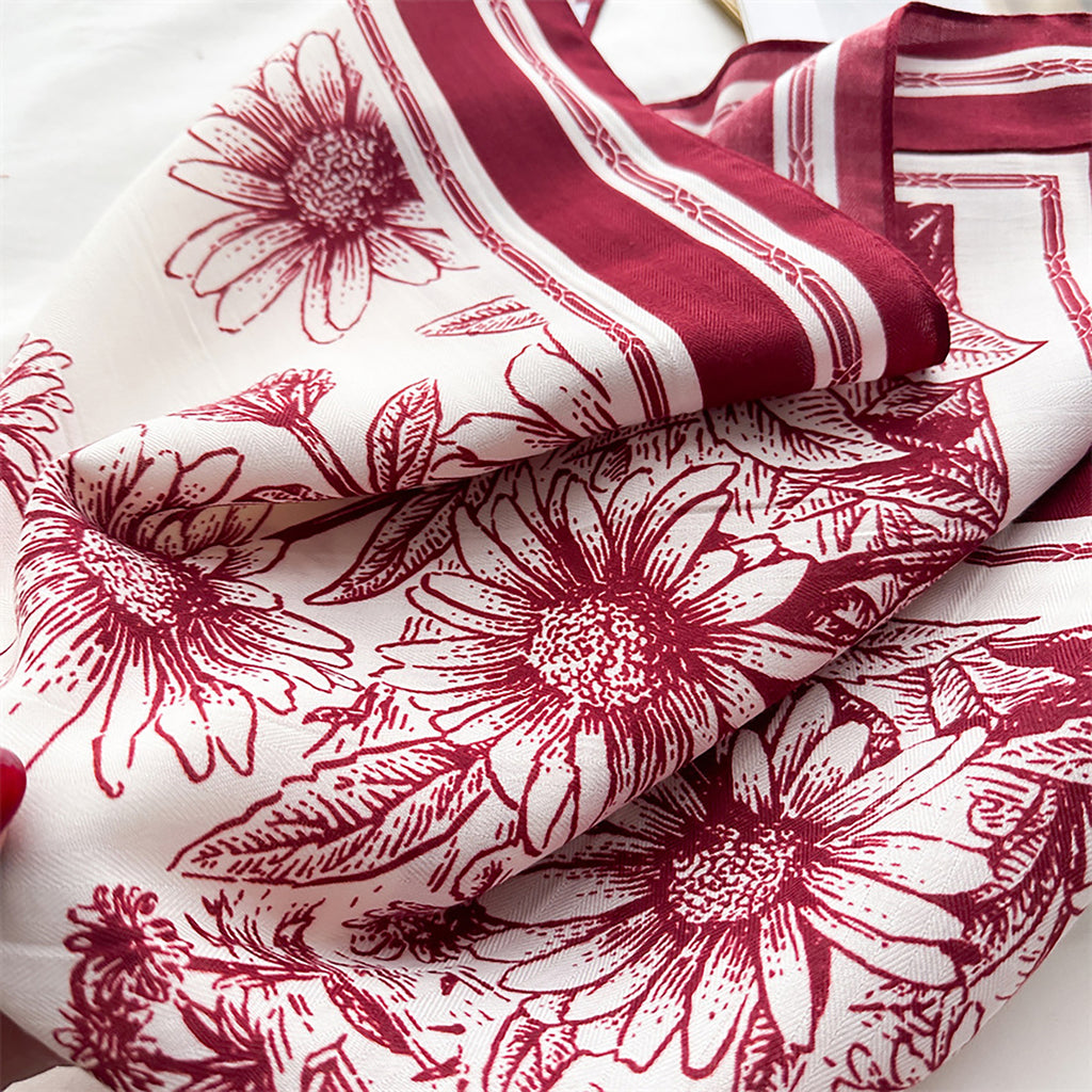Anna-Kaci Women's Floral Print Square Scarf with Striped Border 26.7¡Á26.7 inches