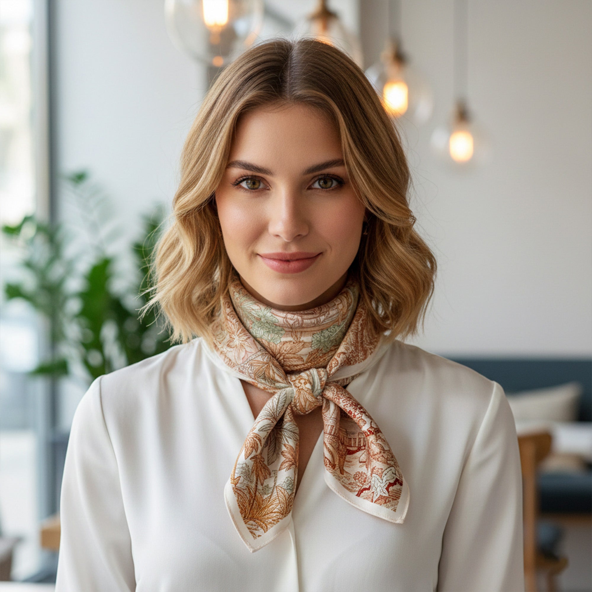Anna-Kaci Womens Lightweight Square Satin Scarf with Botanical Inspired Print Soft Draped Finish