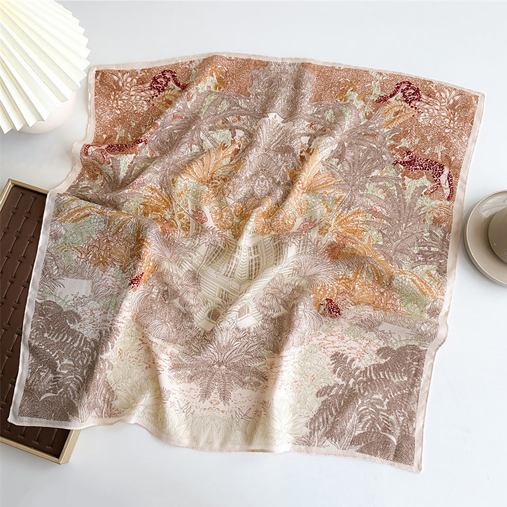 Anna-Kaci Womens Lightweight Square Satin Scarf with Botanical Inspired Print Soft Draped Finish