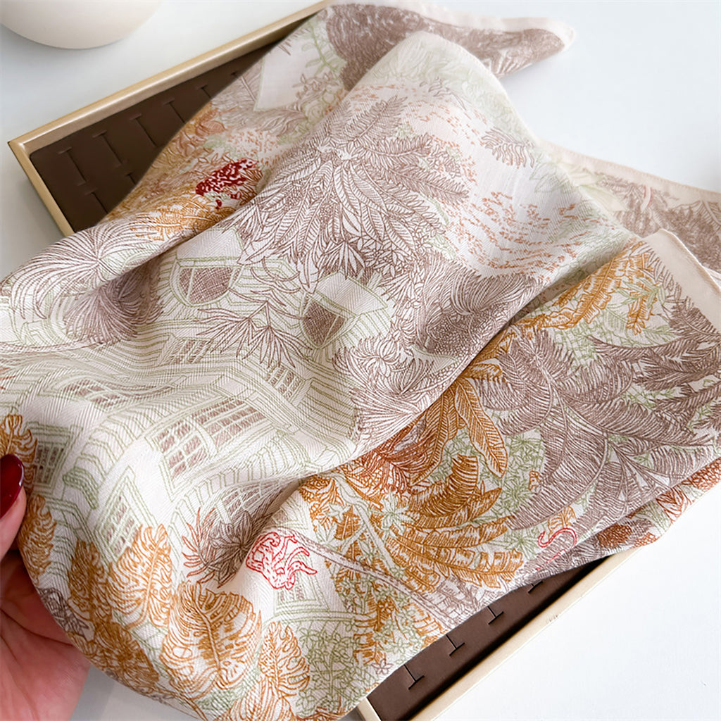 Anna-Kaci Womens Lightweight Square Satin Scarf with Botanical Inspired Print Soft Draped Finish