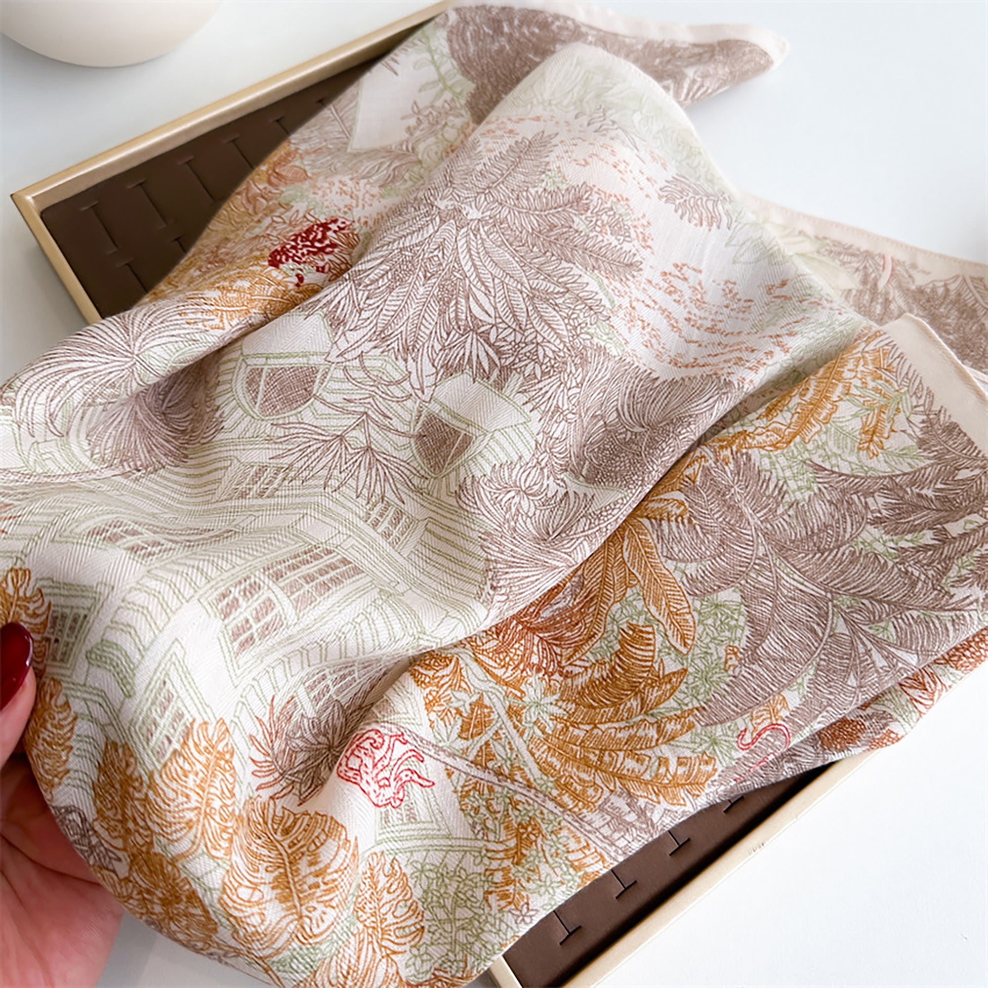 Anna-Kaci Womens Lightweight Square Satin Scarf with Botanical Inspired Print Soft Draped Finish